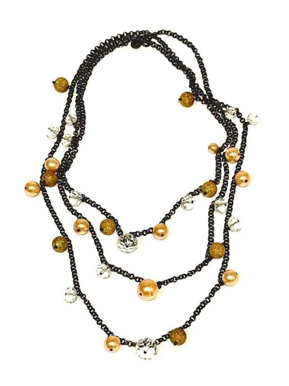 CHICO’S | Multi-Strand Glitter Gold, Pearl & Crystal Beaded Necklace | NWOT